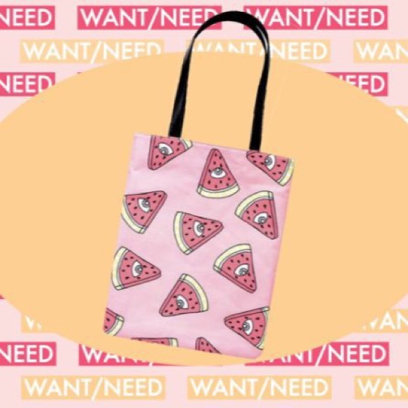 new Valfre ☻︎ Trippy Watermelon Tote Bag Handbag ☻︎ Hand Drawn Artwork ☻︎ Pink - Picture 3 of 14